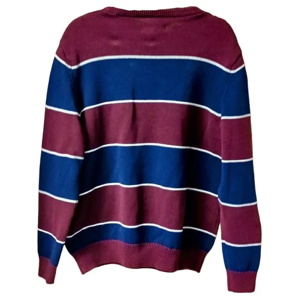 CHAPS Men's burgundy & blue striped crew neck Sweater Size large NEW